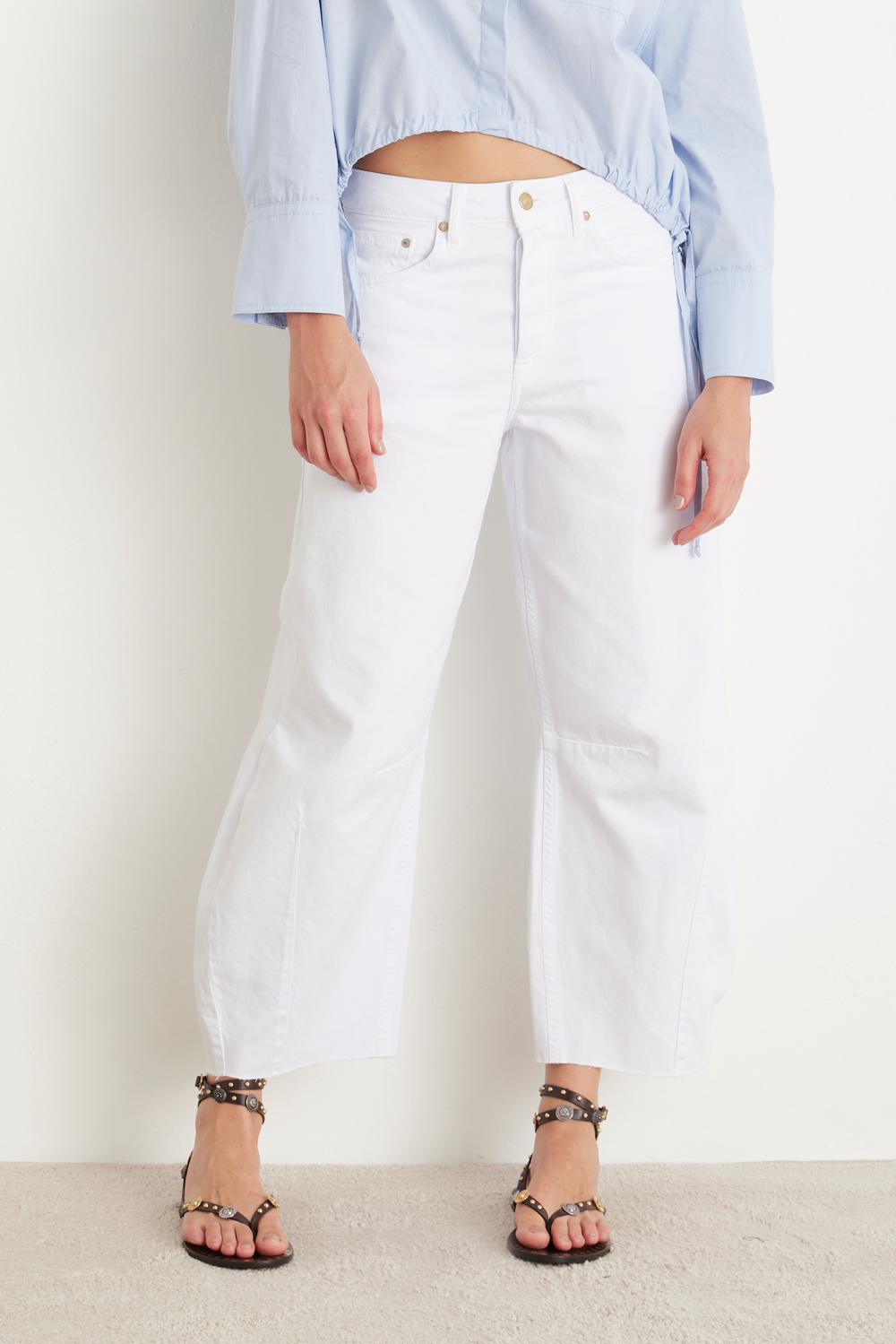 CALÇA MARIA FEMININA BARREL SARJA BRANCA