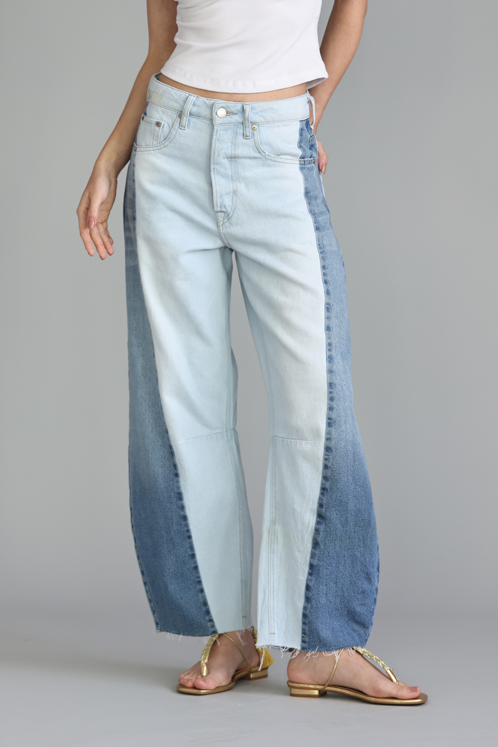 CALÇA MARIA FEMININA BARREL PATCH JEANS CLARO