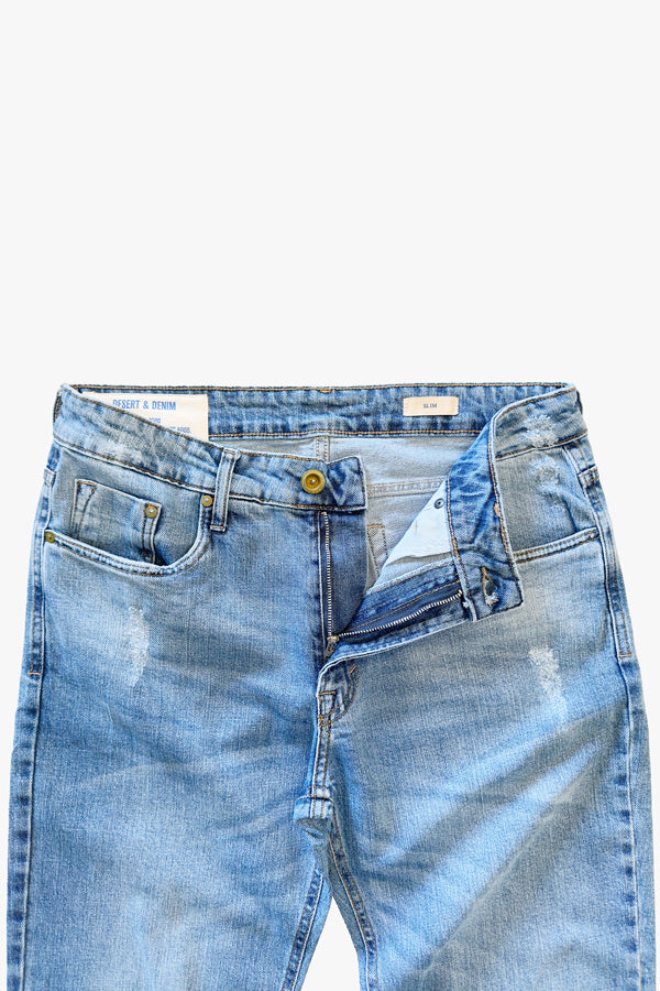 CALÇA THEO MASCULINA SLIM PUÍDOS JEANS MÉDIO CLARO