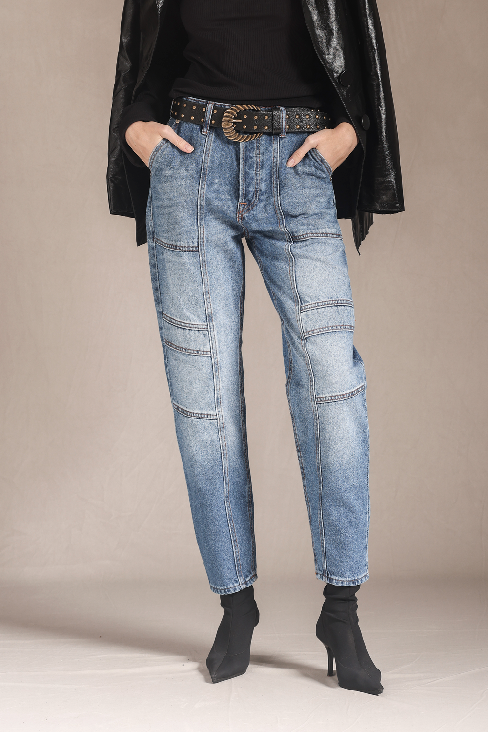 CALÇA OLIVIA FEMININA CARGO RECORTES JEANS