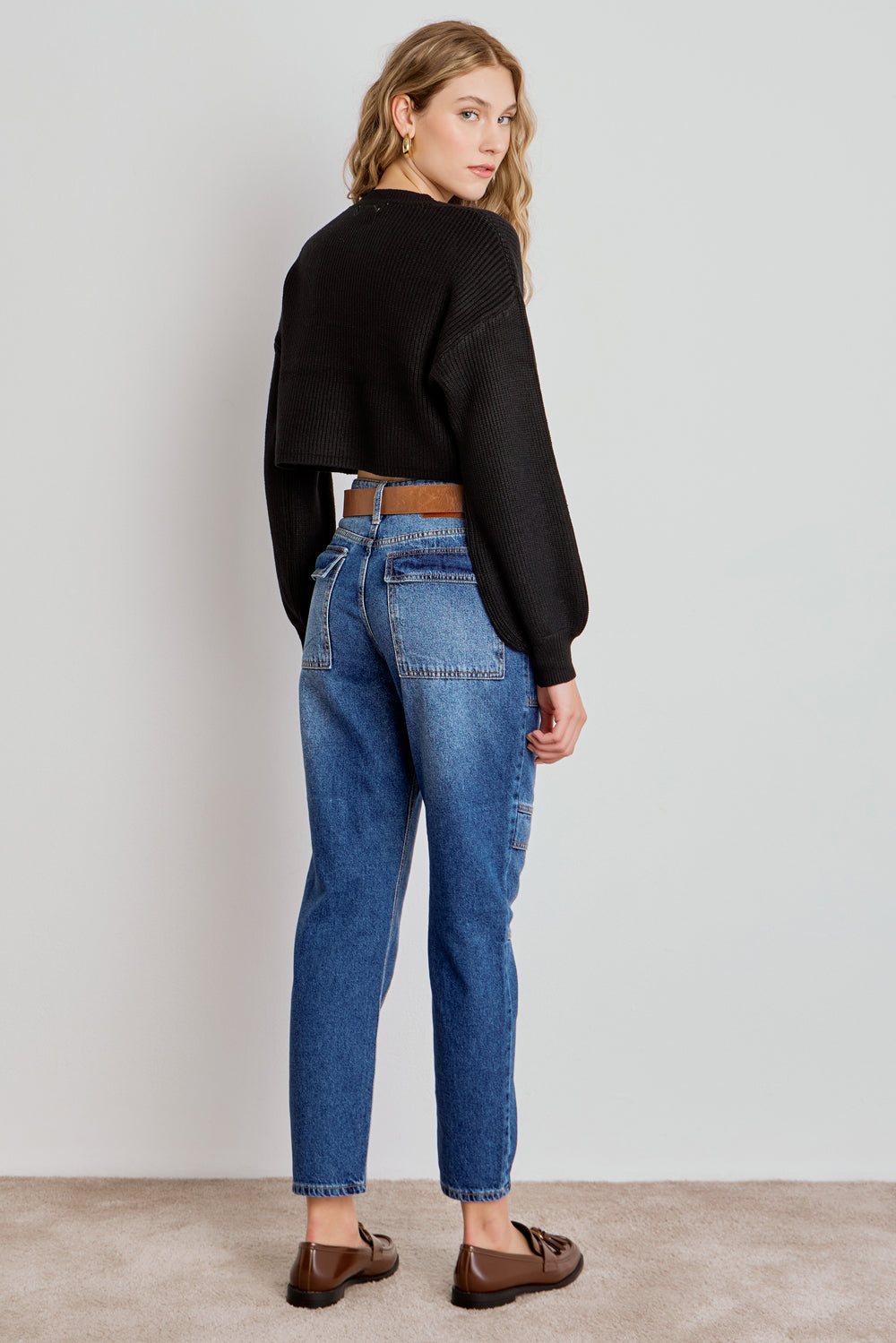 TRICOT FEMININO CROPPED MANGA LONGA - PRETO
