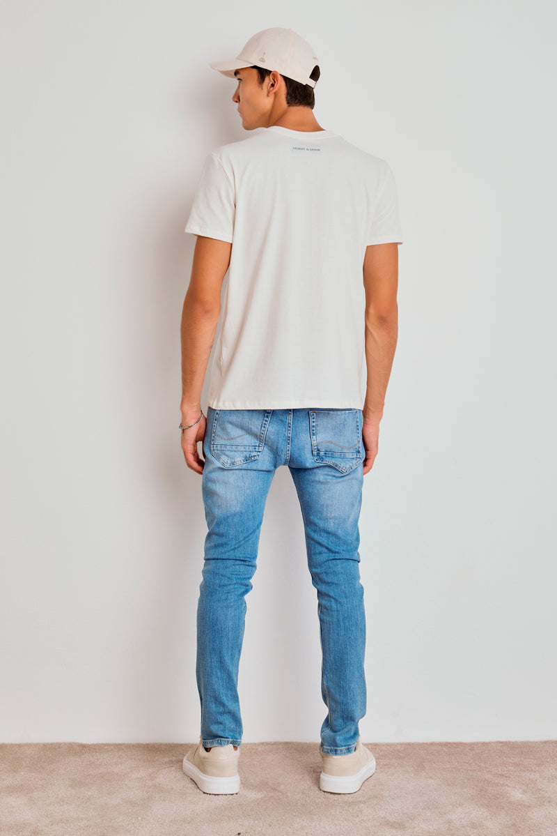 CALÇA THEO MASCULINA SLIM JEANS MÉDIO CLARO