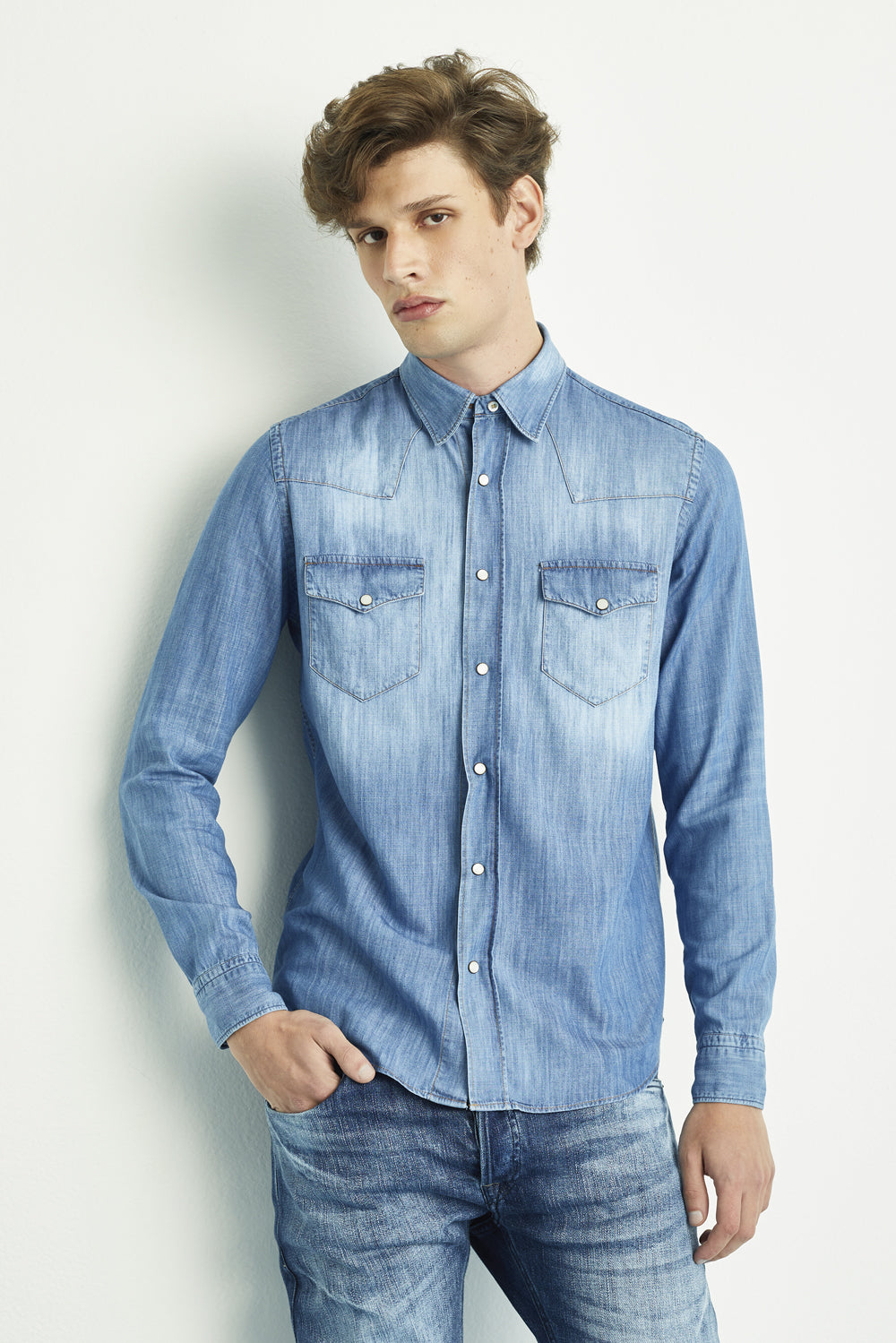 CAMISA MASCULINA WESTERN JEANS MÉDIO