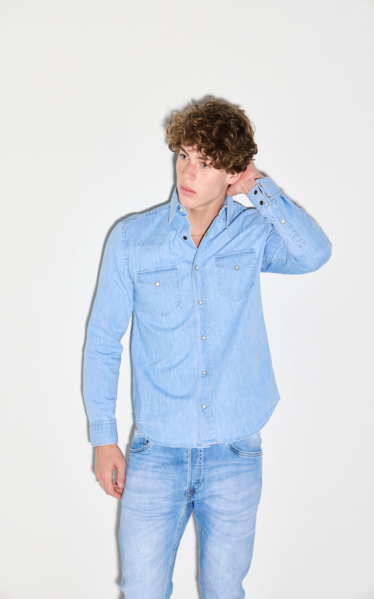 CAMISA MASCULINA WESTERN JEANS CLARO
