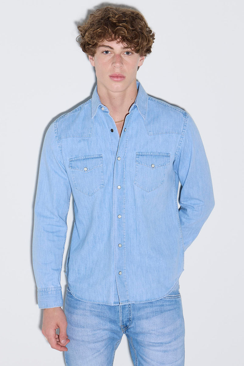 CAMISA MASCULINA WESTERN JEANS CLARO