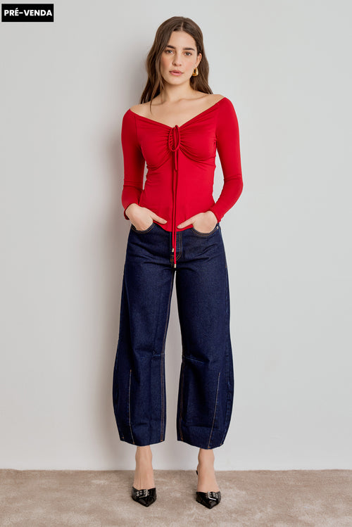 CALÇA MARIA FEMININA BARREL JEANS ESCURO