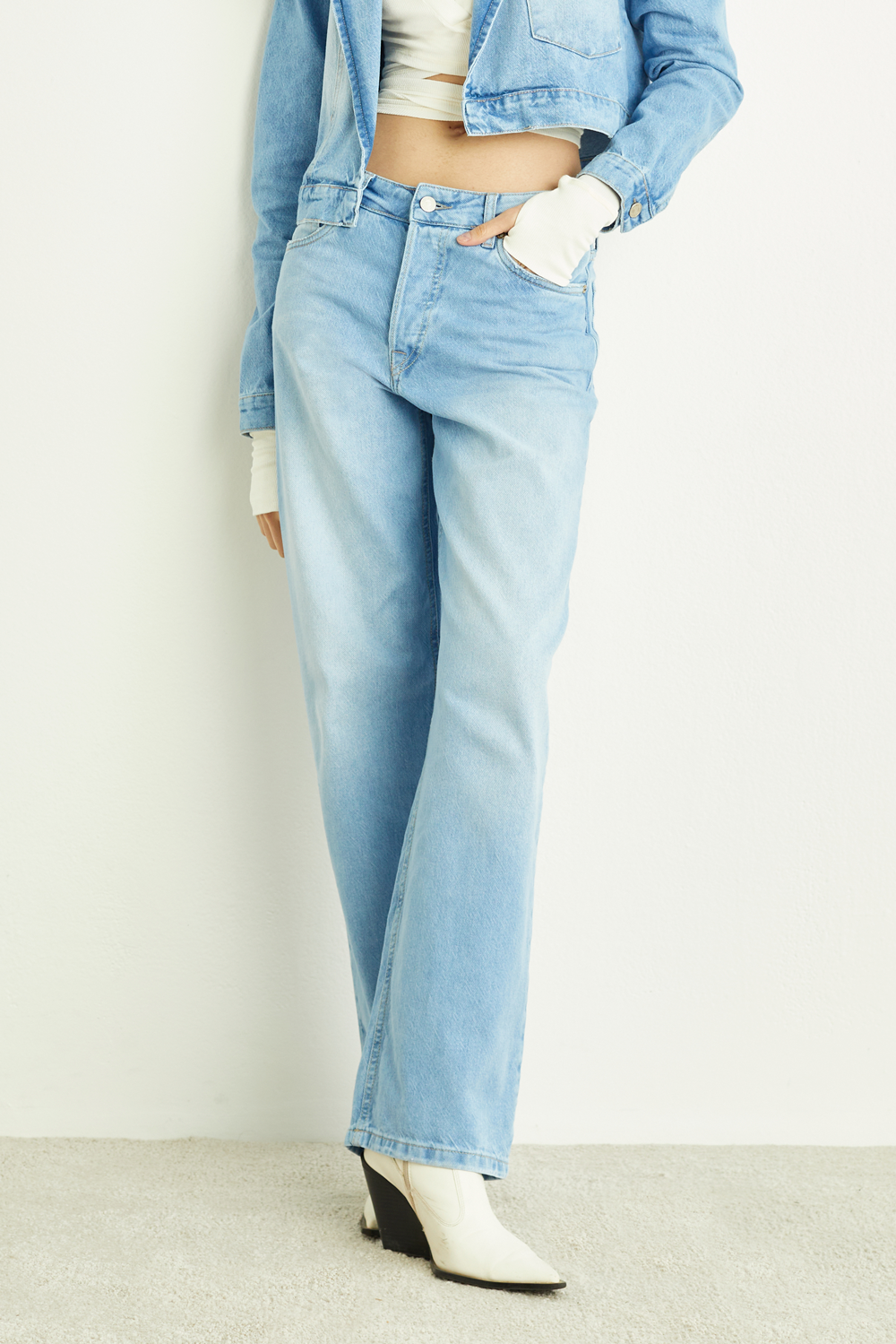 CALÇA MARESSA FEMININA WIDE LEG JEANS CLARO