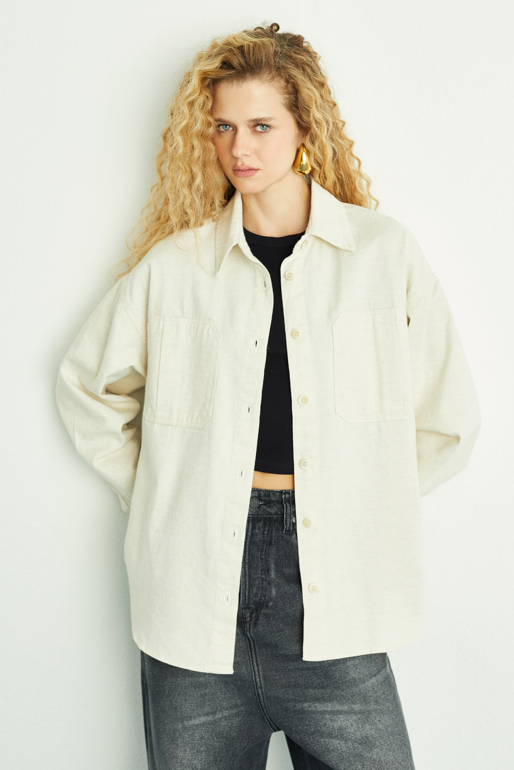 CAMISA FEMININA OVER SARJA - NATURAL