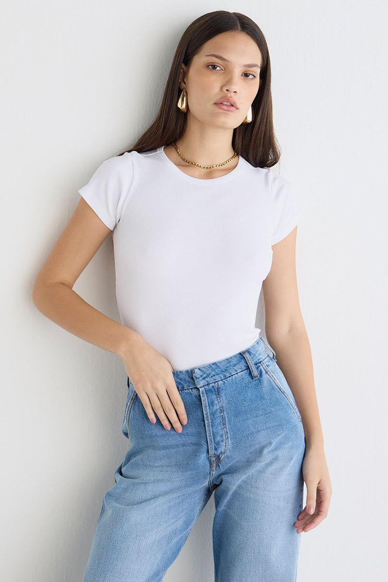 T-SHIRT FEMININA BABY LOOK RIBANA - BRANCO