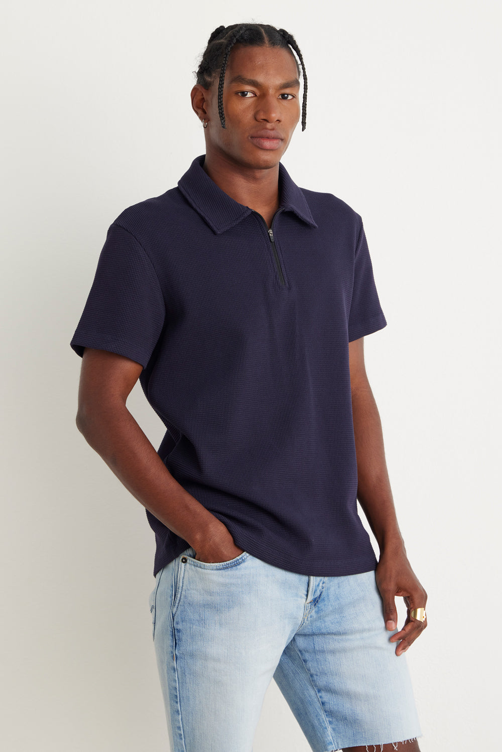 CAMISETA MASCULINA POLO ZÍPER MARINHO