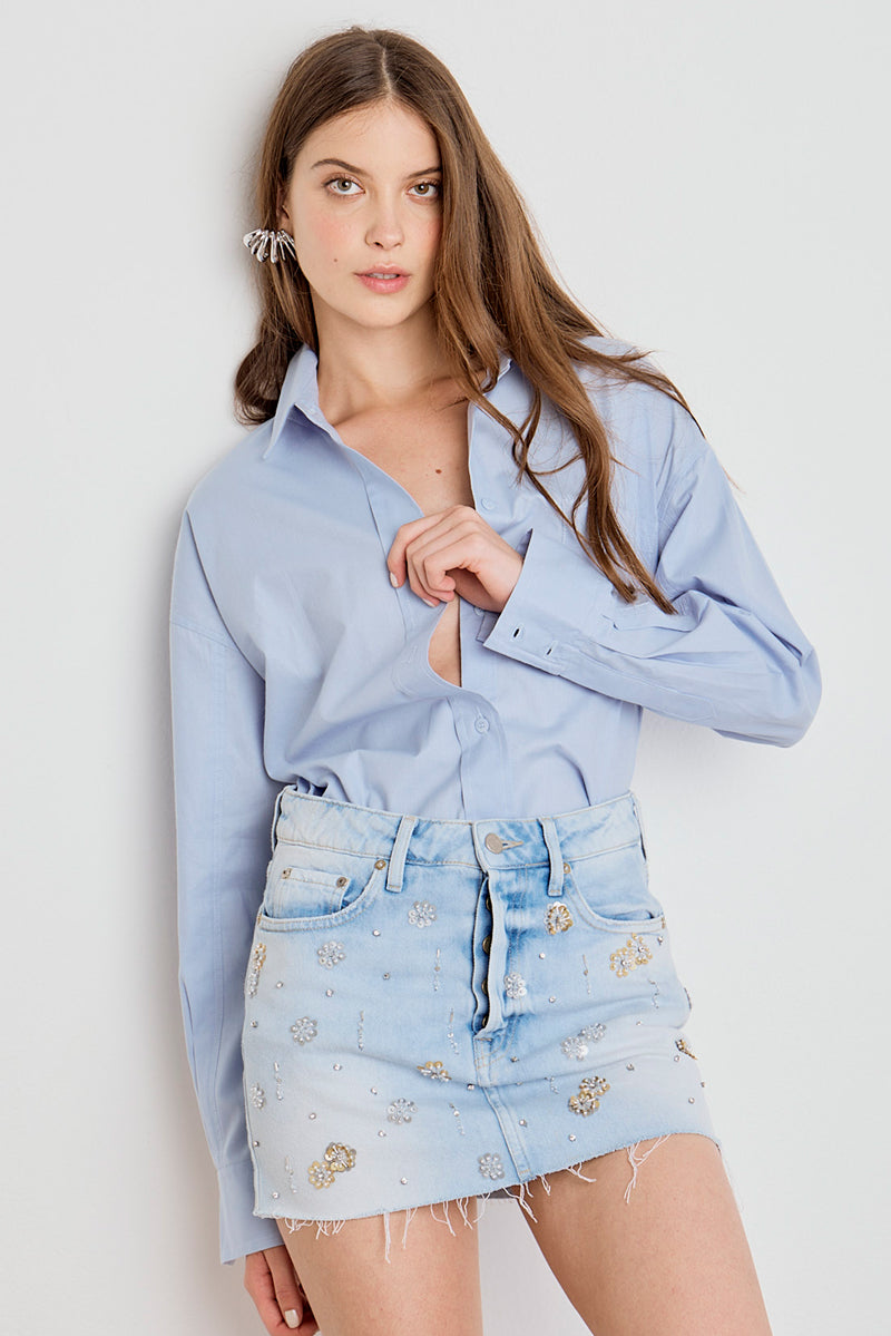 CAMISA FEMININA TRICOLINE RELAXED - AZUL CLARO