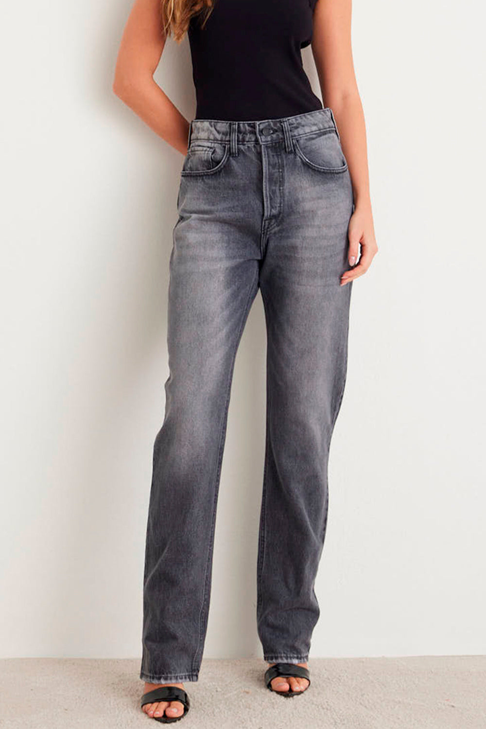 CALÇA LUANA FEMININA STRAIGHT DESTROYED JEANS BLACK