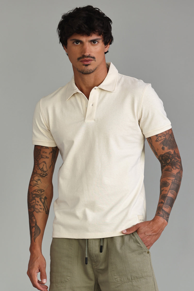 POLO MASCULINA MALHAO CANHAMO NATURAL
