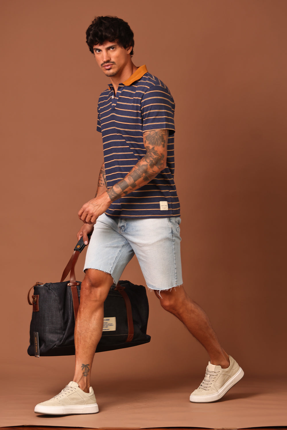 POLO MASCULINA LISTRADA MARINHO