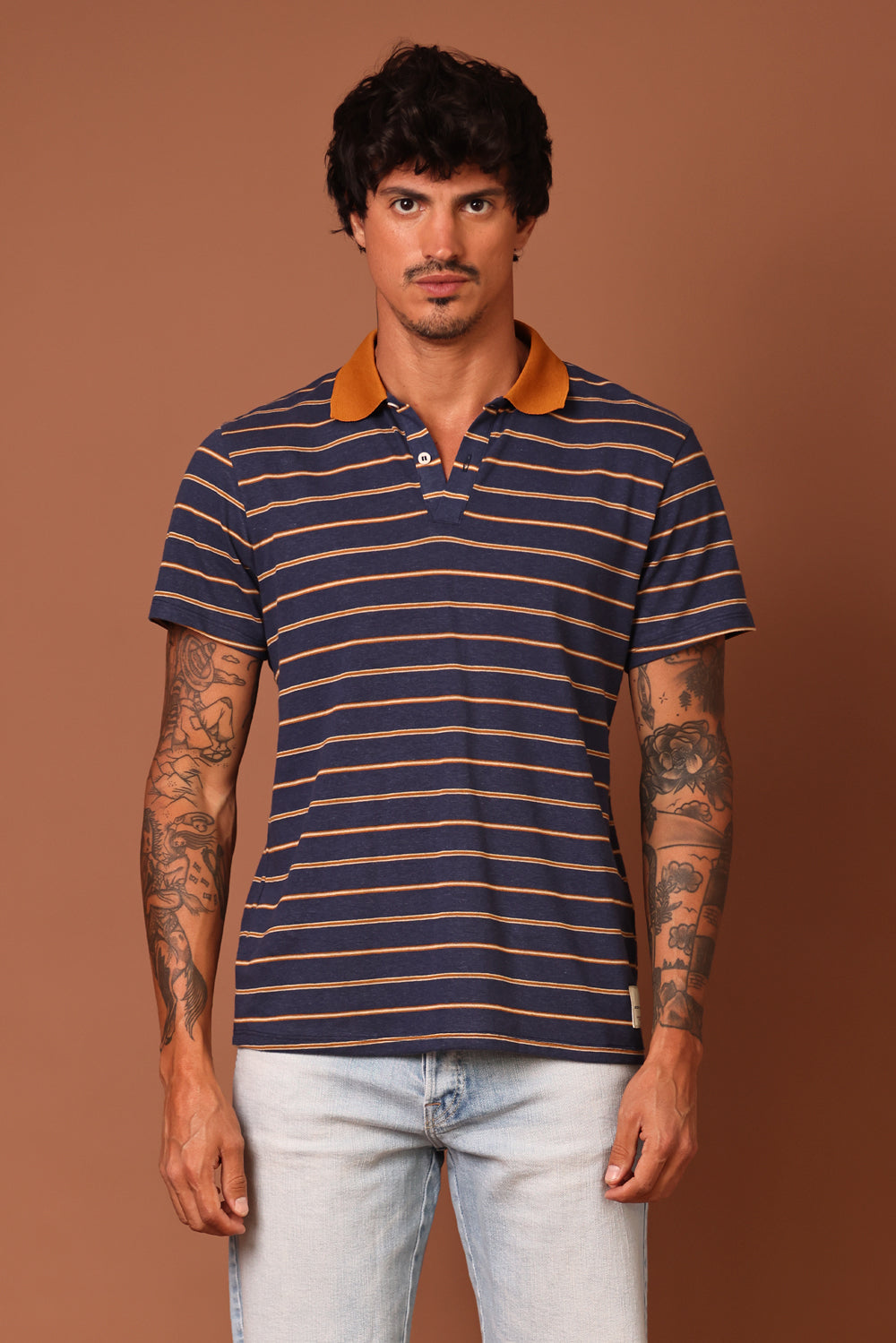 POLO MASCULINA LISTRADA MARINHO