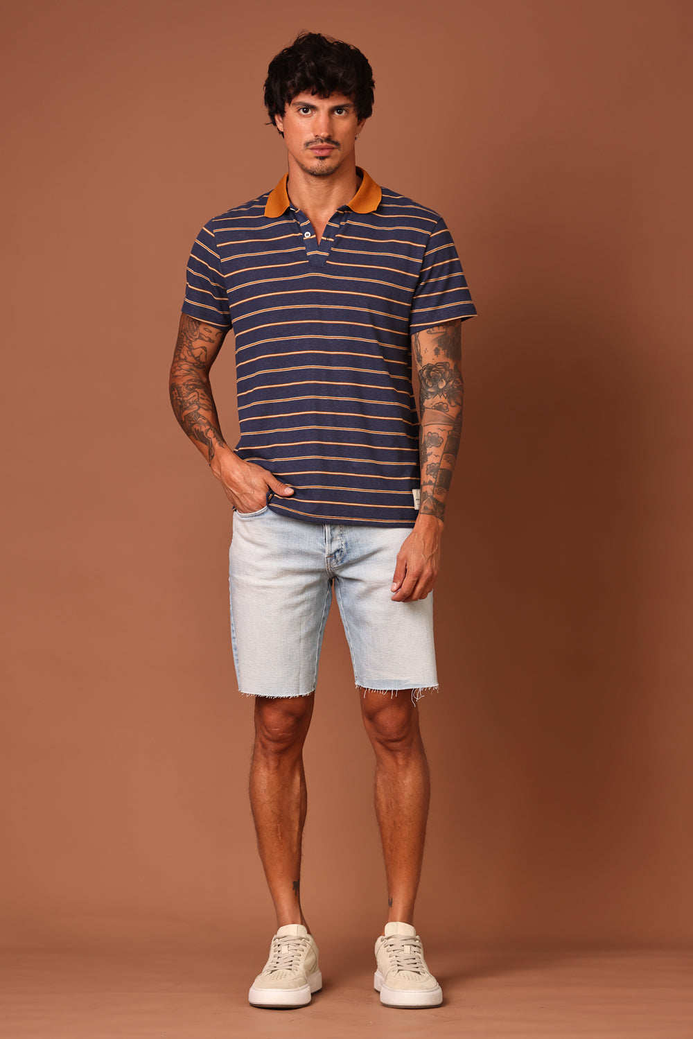 POLO MASCULINA LISTRADA MARINHO