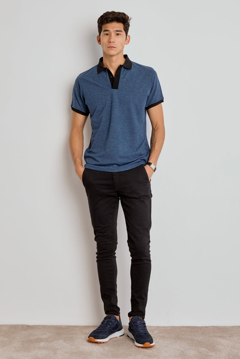 POLO MASCULINA DETALHE GALÃO - AZUL DARK