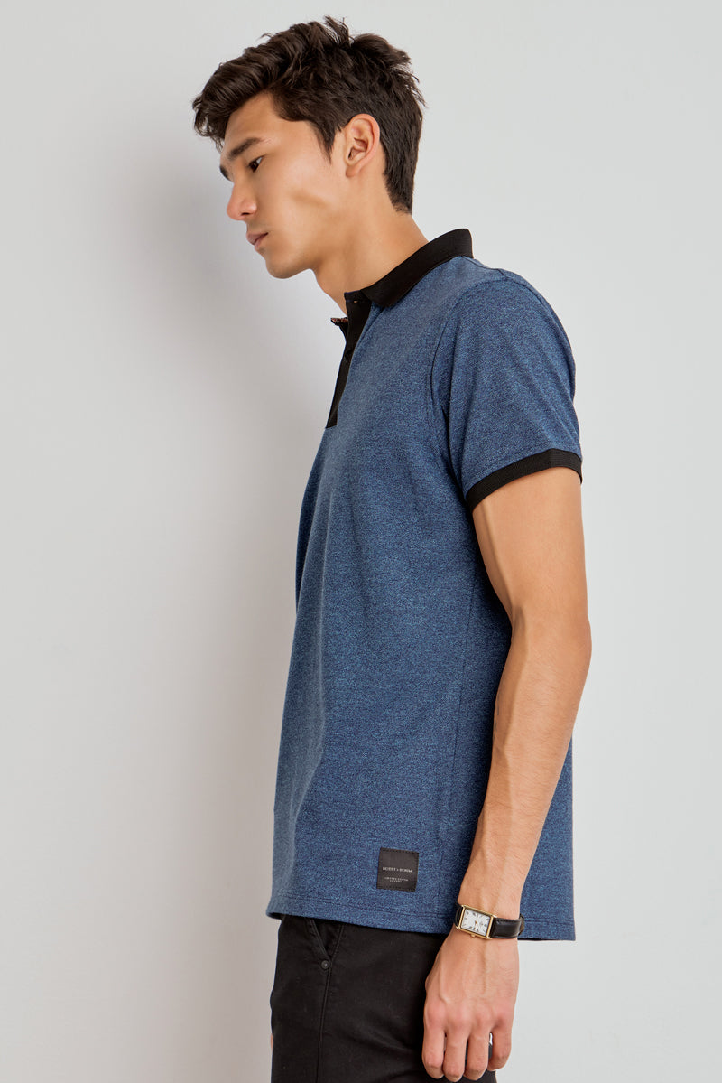 POLO MASCULINA DETALHE GALÃO - AZUL DARK