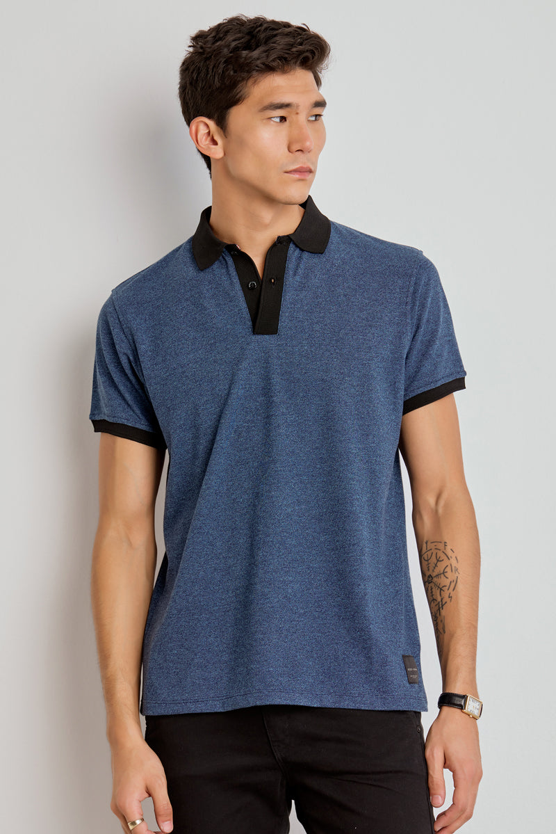 POLO MASCULINA DETALHE GALÃO - AZUL DARK