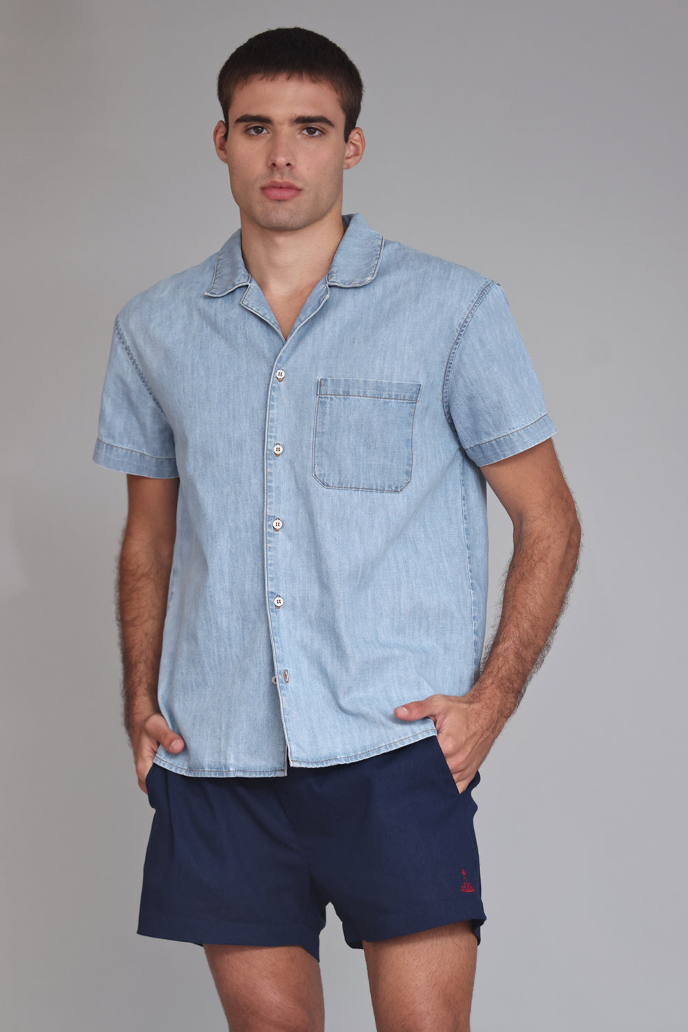 CAMISETA MASCULINA JEANS MANGA CURTA