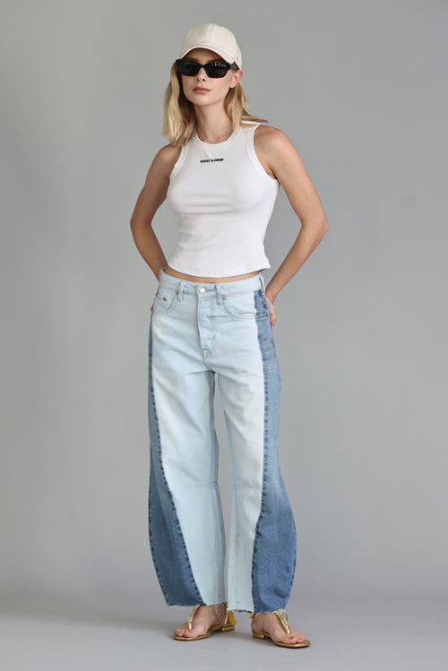 CALÇA BARREL PATCH JEANS CLARO