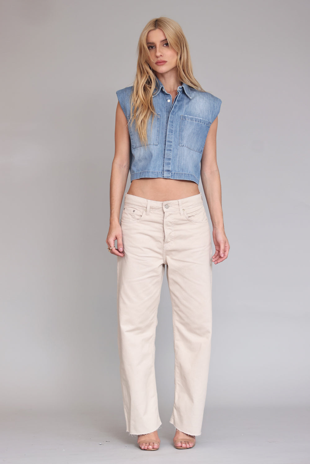 CAMISA FEMININA JEANS CROPPED OMBREIRA
