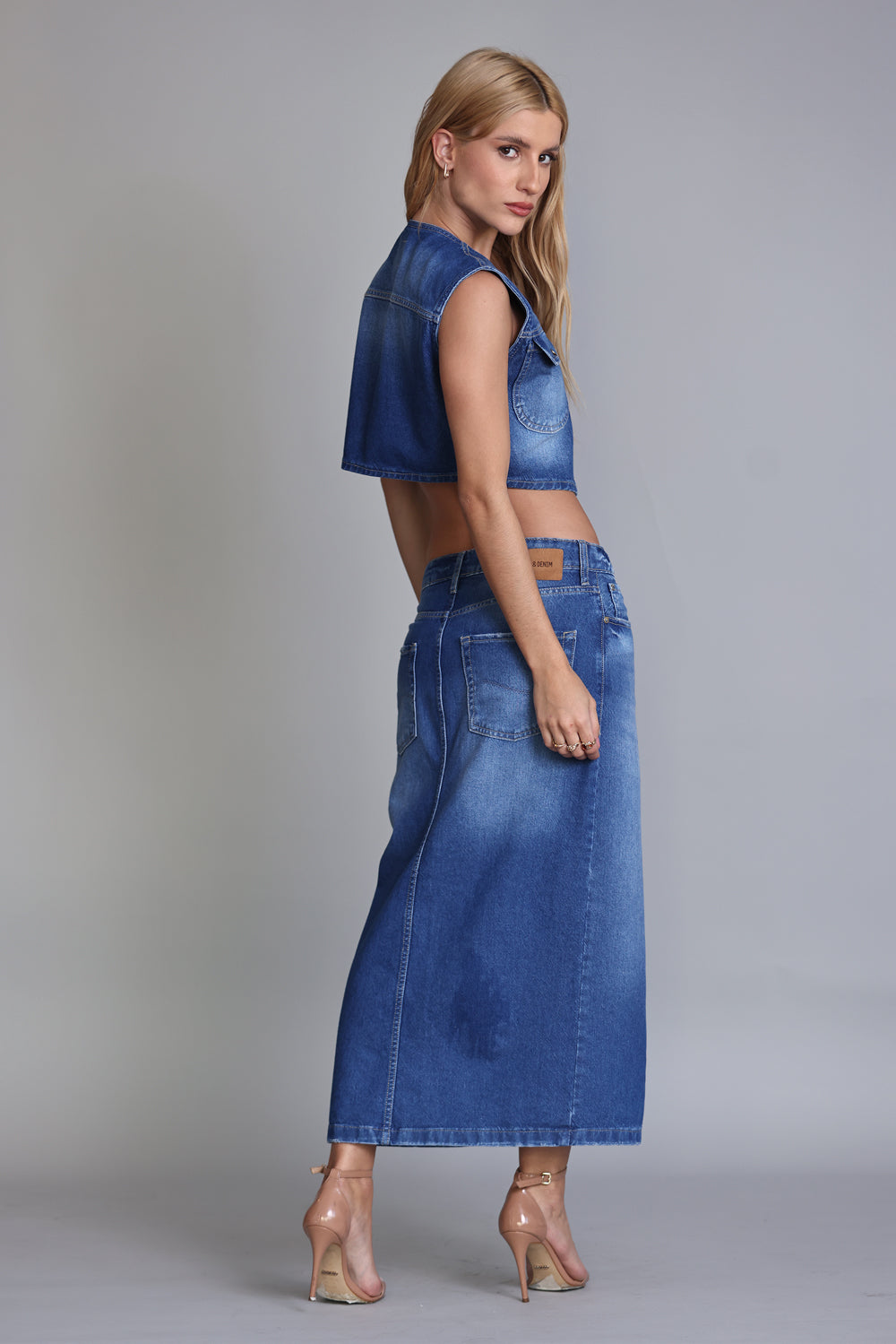 CAMISA FEMININA CROPPED JEANS BOTÕES