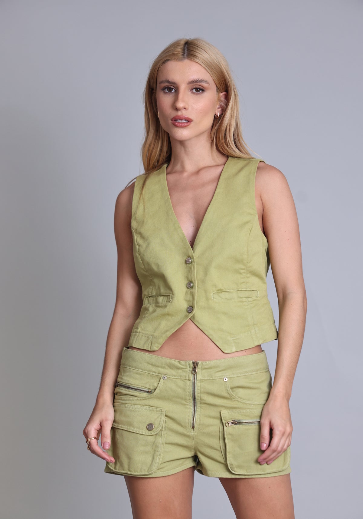COLETE FEMININO MIX SARJA VERDE OLIVA