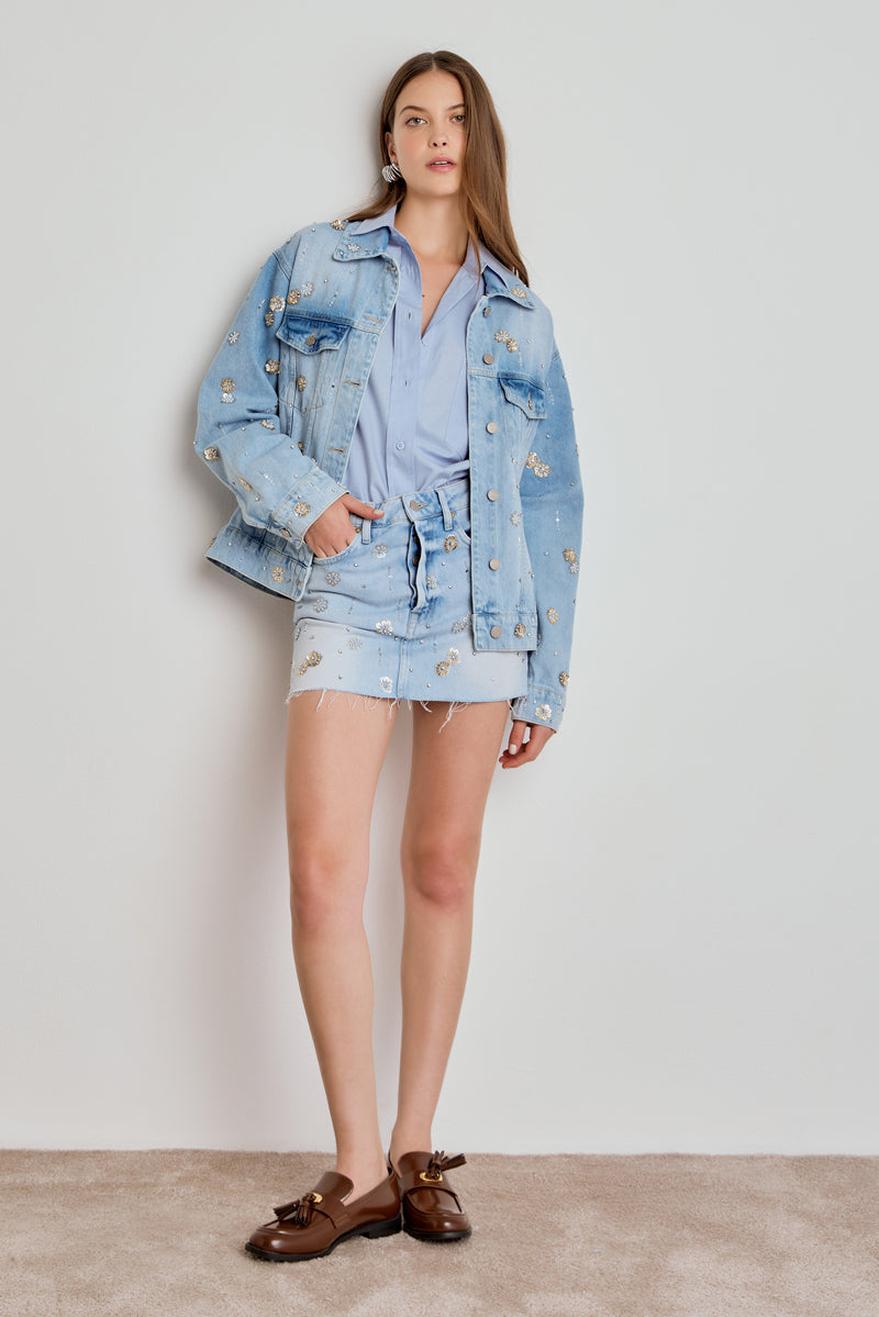 JAQUETA CARMEM FEMININA RELAXED BORDADA JEANS