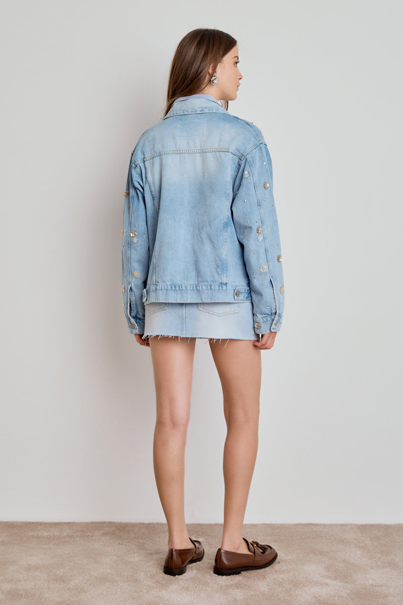 JAQUETA CARMEM FEMININA RELAXED BORDADA JEANS