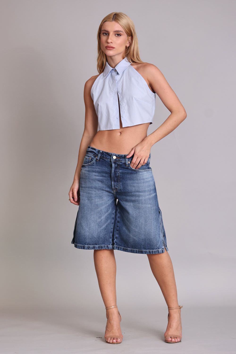 JORTS JACKIE FEMININO FENDA JEANS MÉDIO ESCURO