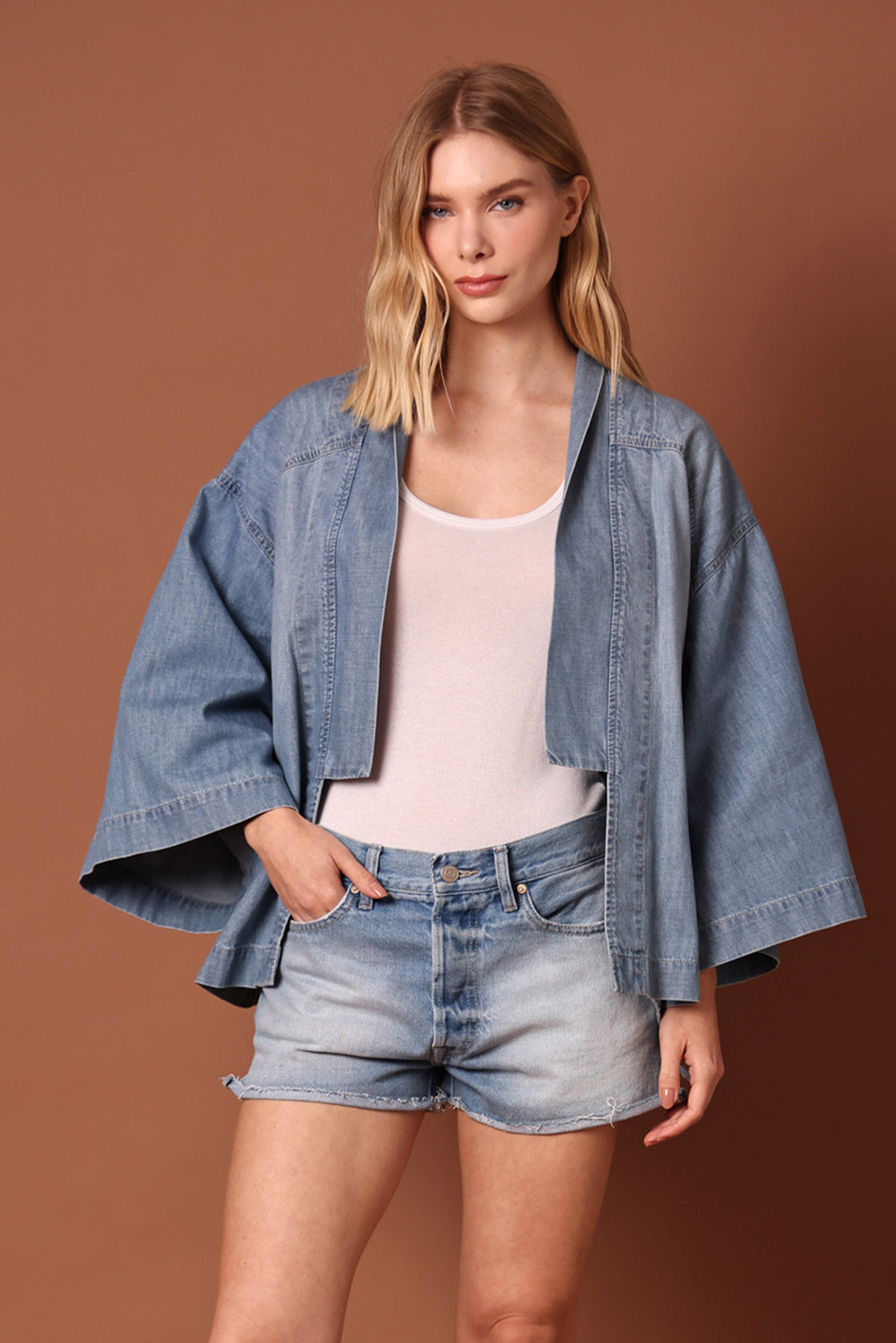KIMONO FEMININO JEANS CLARO