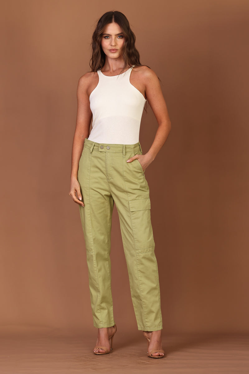 CALÇA VIRGINIA FEMININA CARGO SARJA VERDE OLIVA