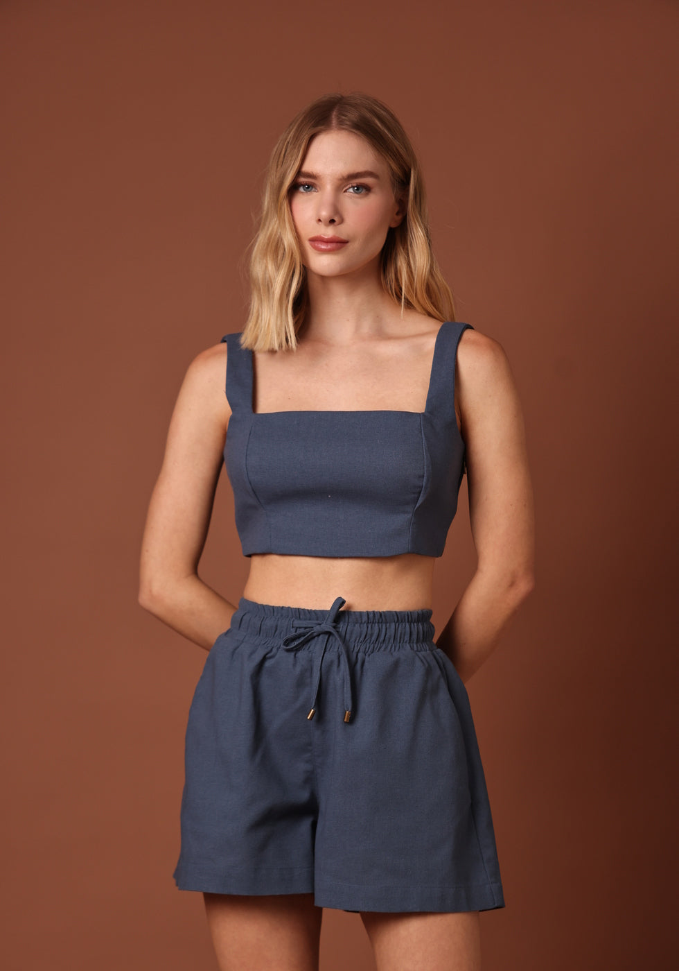 TOP CROPPED FEMININO ALÇAS AZUL SEA