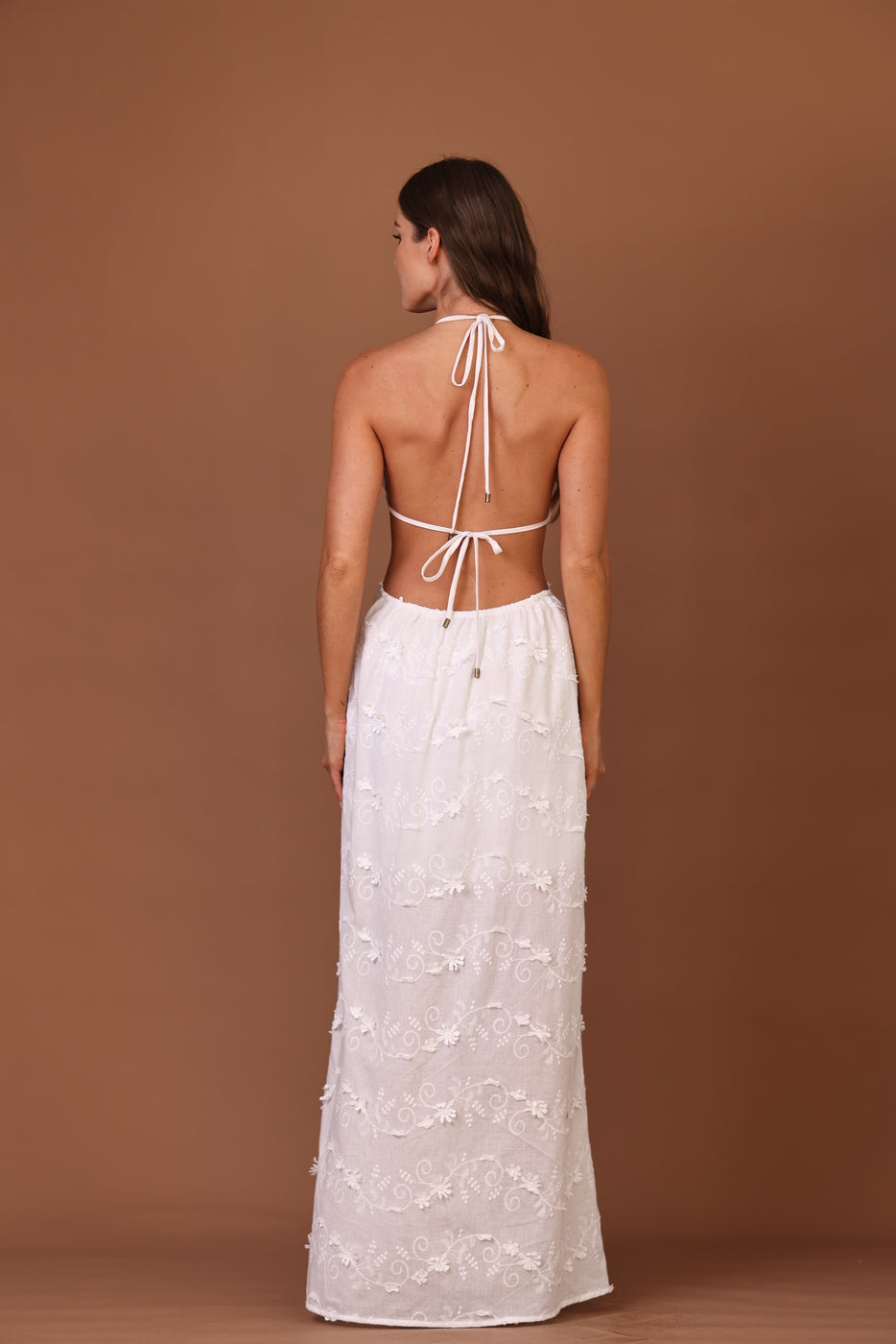 VESTIDO FEMININO LONGO TOP TRIANGULO BRANCO