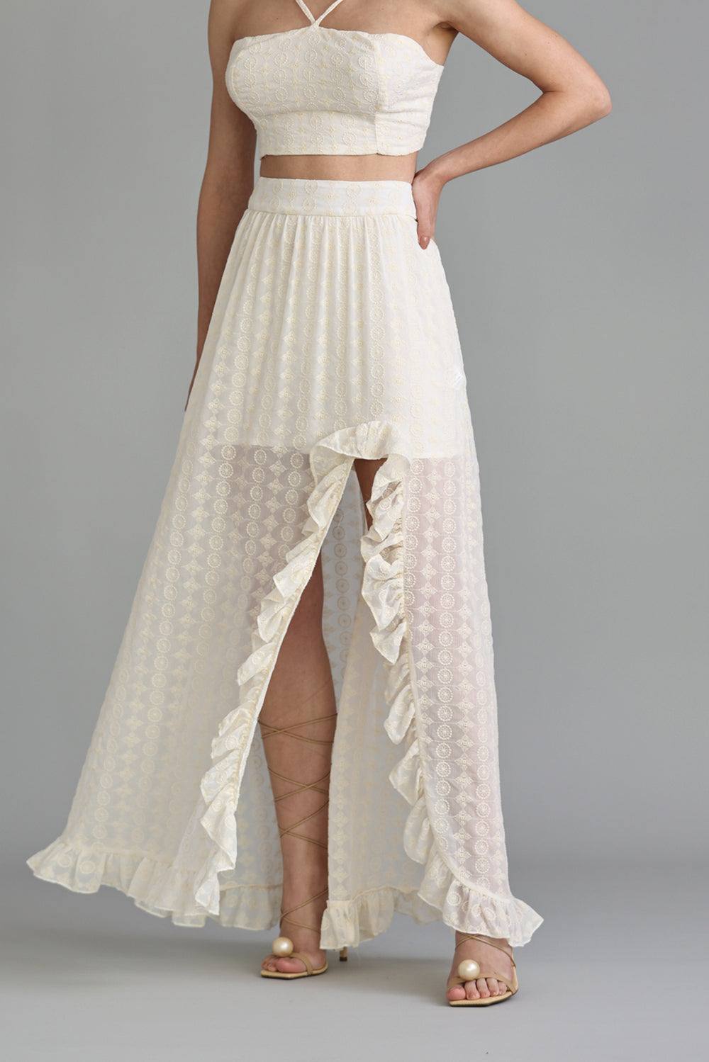 SAIA FEMININA LONGA COM FENDA OFF WHITE