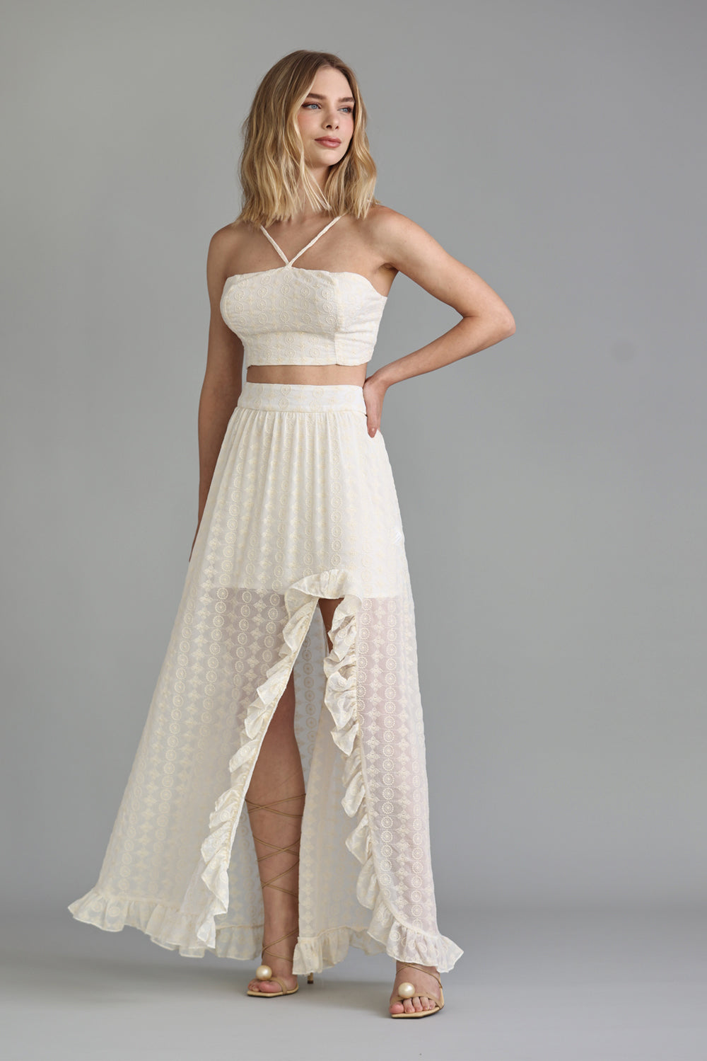 SAIA FEMININA LONGA COM FENDA OFF WHITE