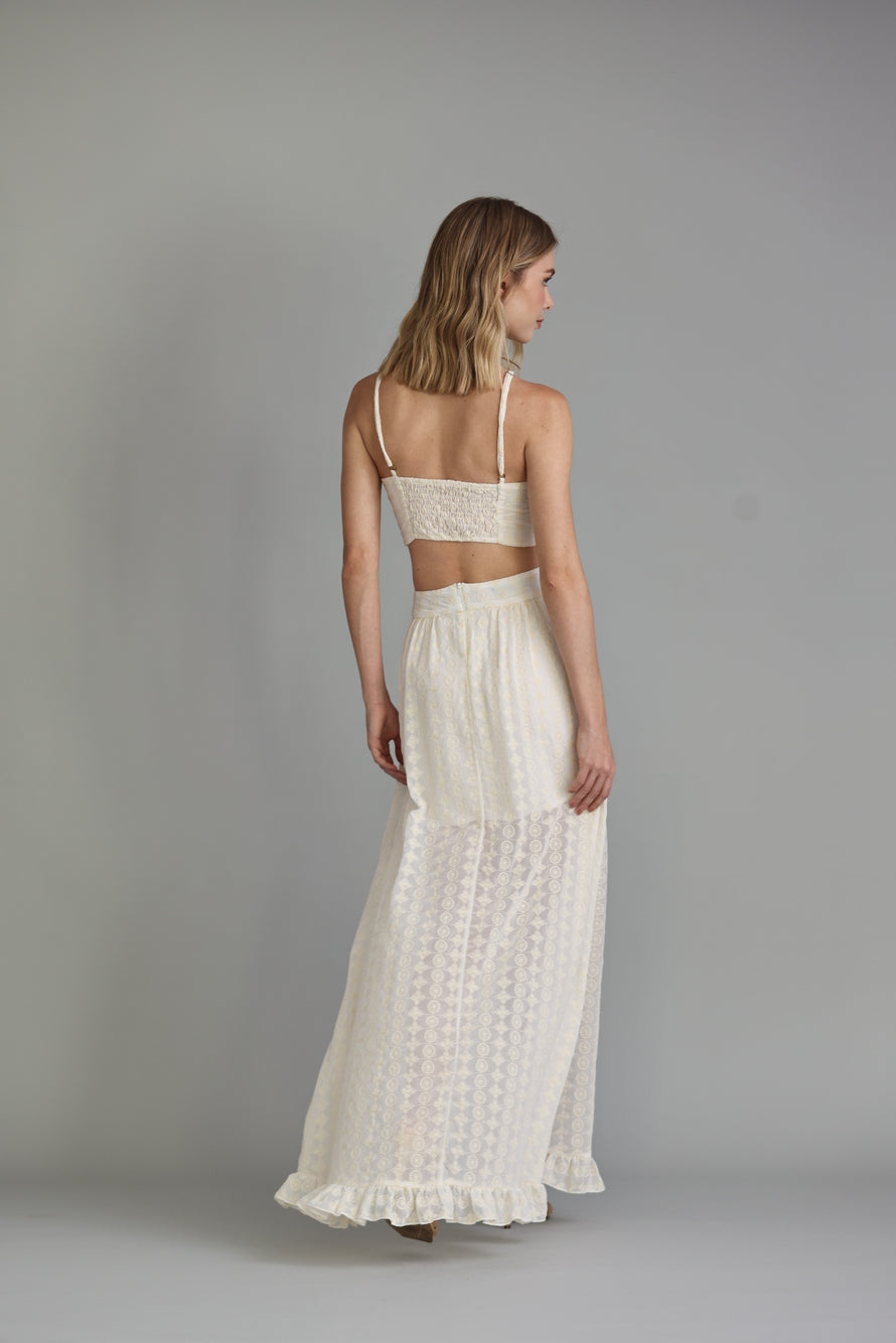 SAIA FEMININA LONGA COM FENDA OFF WHITE