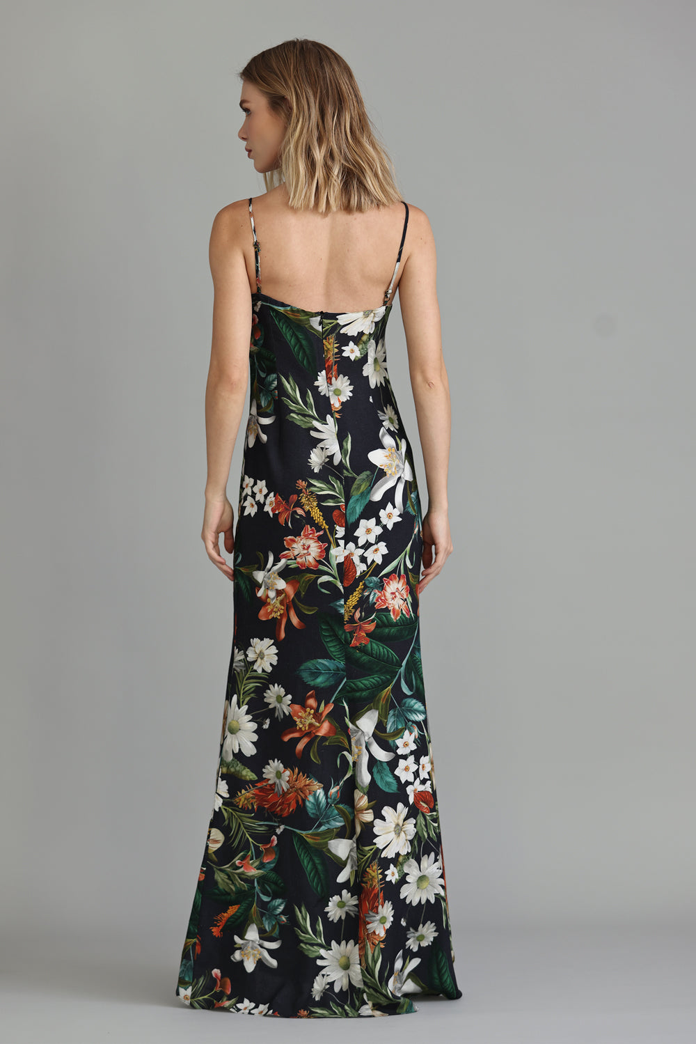 VESTIDO FEMININO FENDA LONGO ESTAMPADO TROPICAL FLOWER