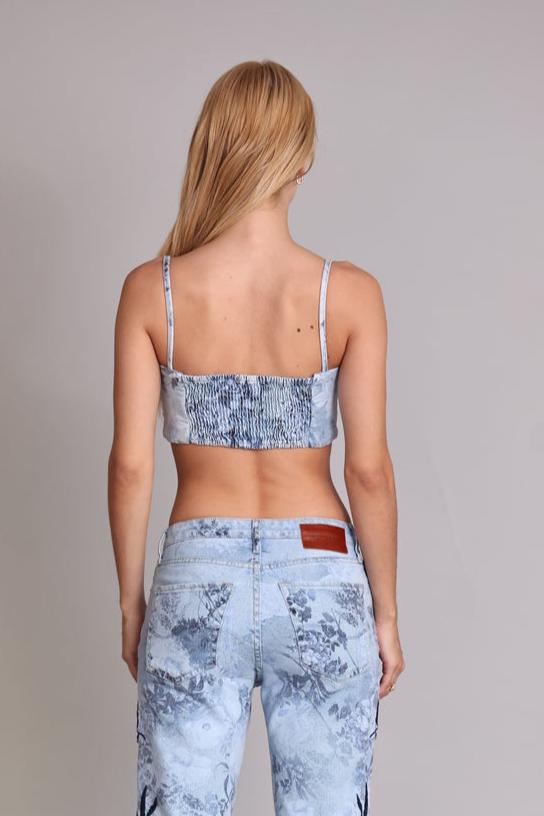 TOP CROPPED FEMININO LIGHT FLOWER JEANS CLARO
