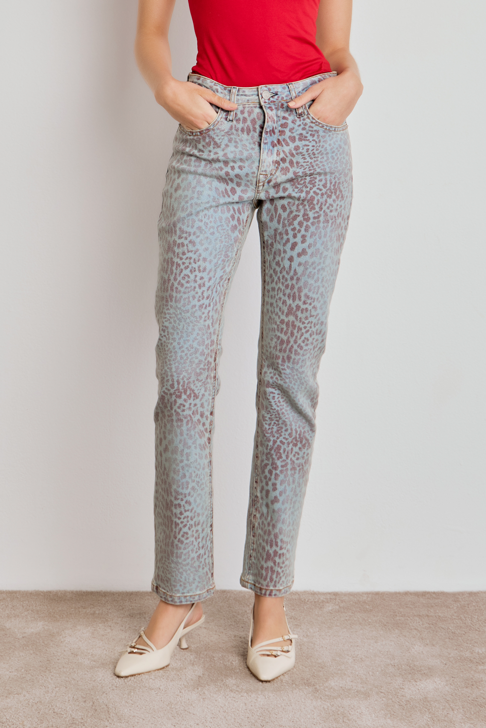 CALÇA TINA FEMININA LOW RISE ANIMAL PRINT JEANS