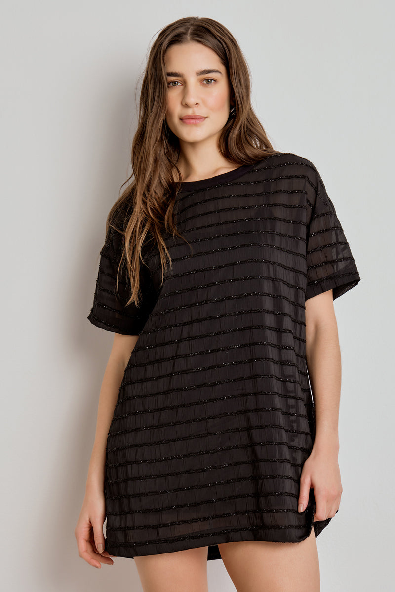 T-SHIRT FEMININA DRESS LISTRADO BRILHO