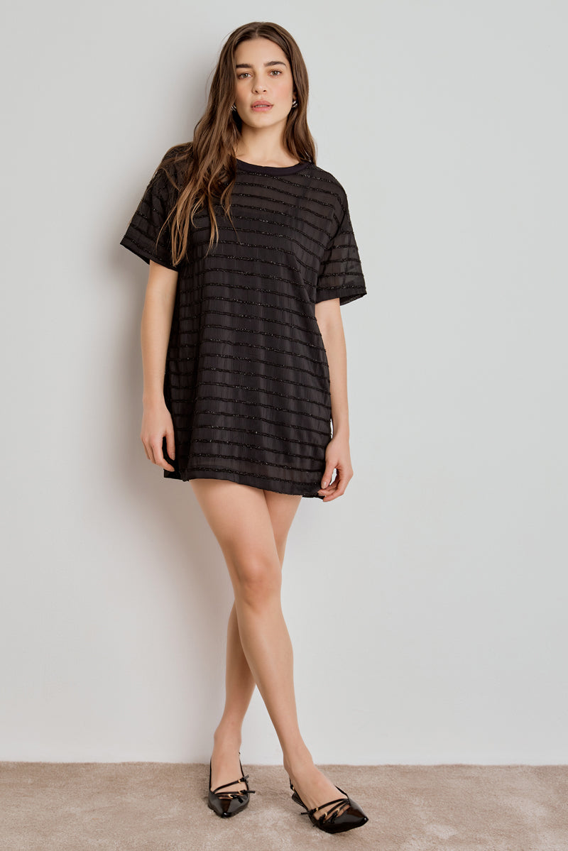 T-SHIRT FEMININA DRESS LISTRADO BRILHO