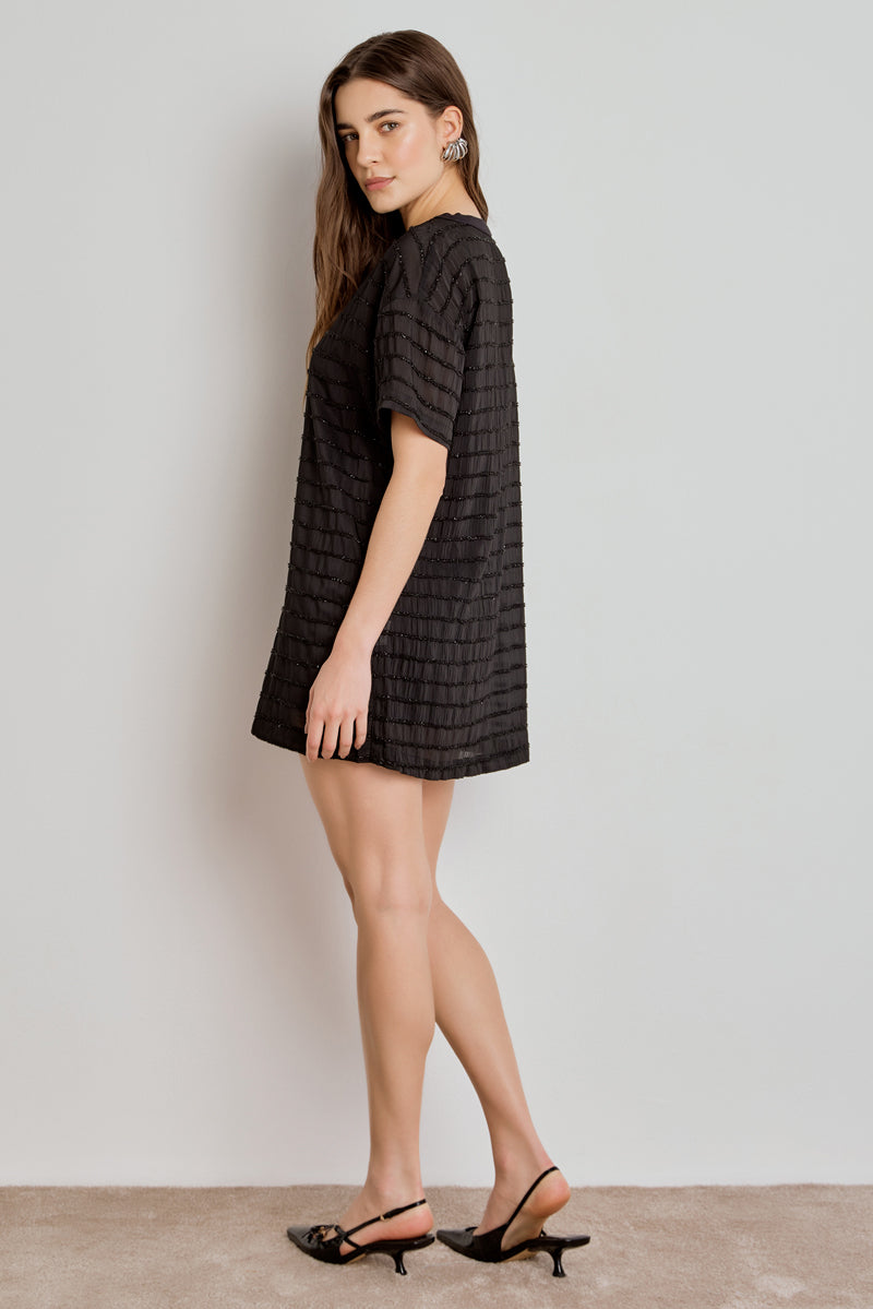 T-SHIRT FEMININA DRESS LISTRADO BRILHO
