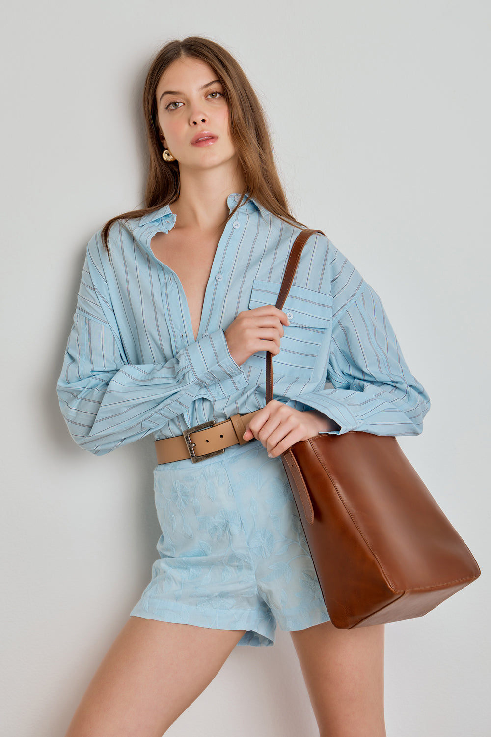 SHORTS ELOÁ FEMININO ALGODÃO BORDADO - AZUL SKY