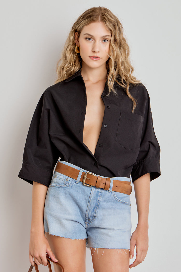 CAMISA FEMININA MANGA CURTA AMPLA - PRETO