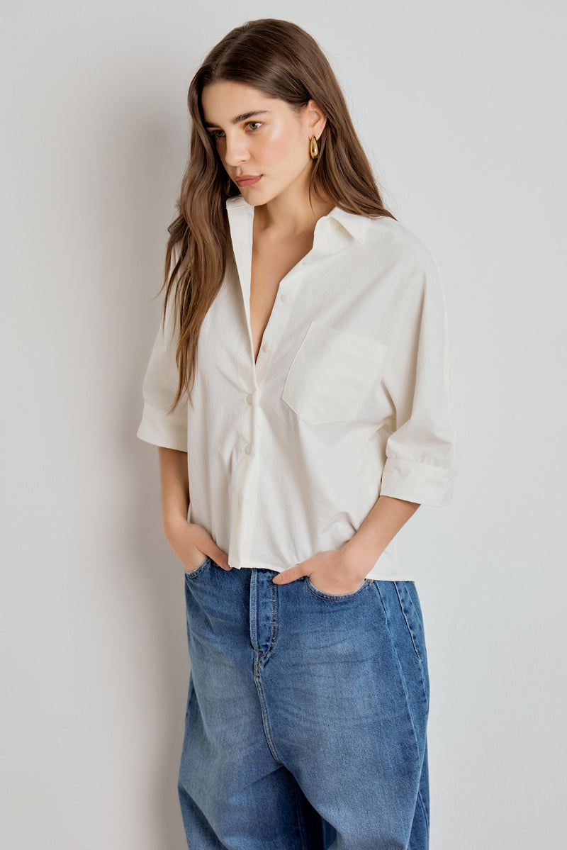 CAMISA FEMININA MANGA CURTA AMPLA - OFF WHITE