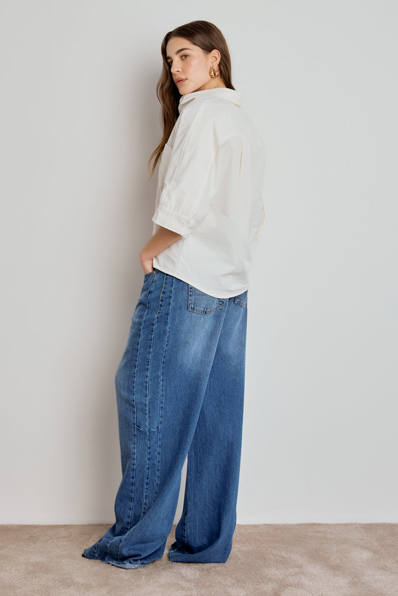 CAMISA FEMININA MANGA CURTA AMPLA - OFF WHITE