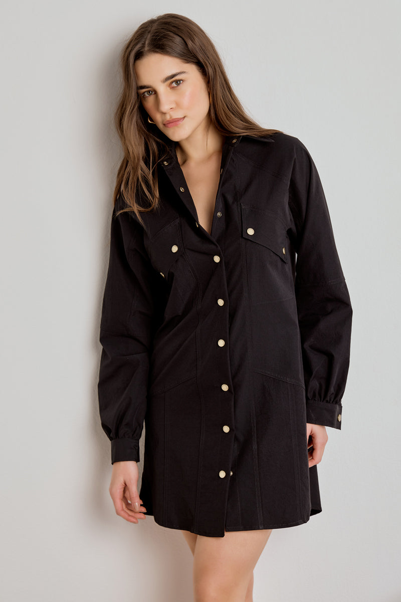 CHEMISE FEMININA MANGA LONGA RECORTES - PRETO