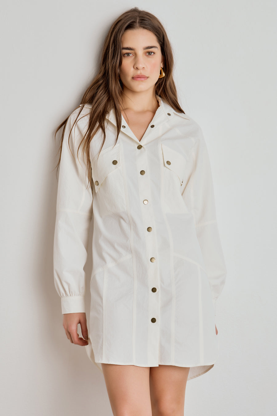 CHEMISE FEMININA MANGA LONGA RECORTES - OFF WHITE